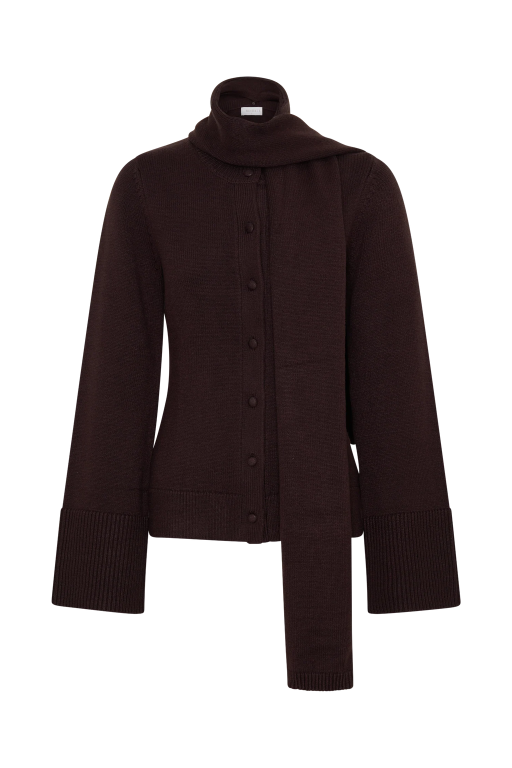 Lara Knit Cardigan With Scarf - Chocolate