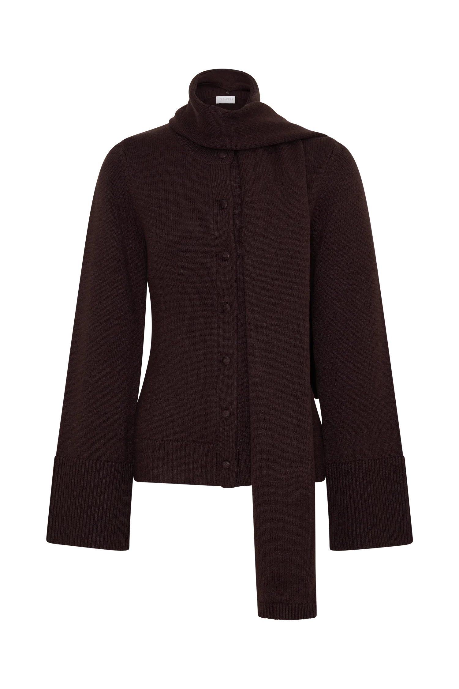 Lara Knit Cardigan With Scarf - Chocolate