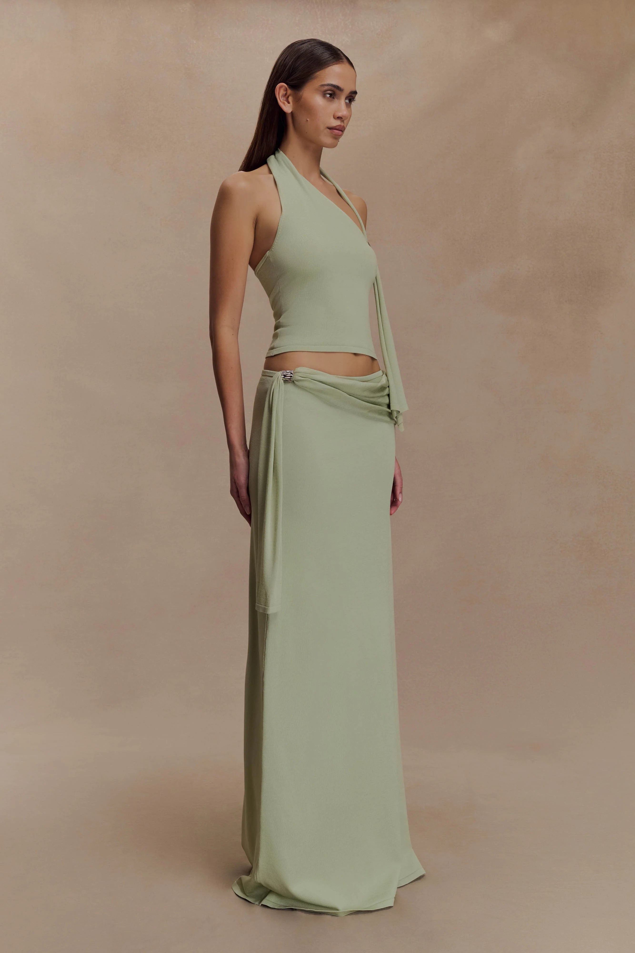 Bowie Low Rise Knit Maxi Skirt - Pastel Green