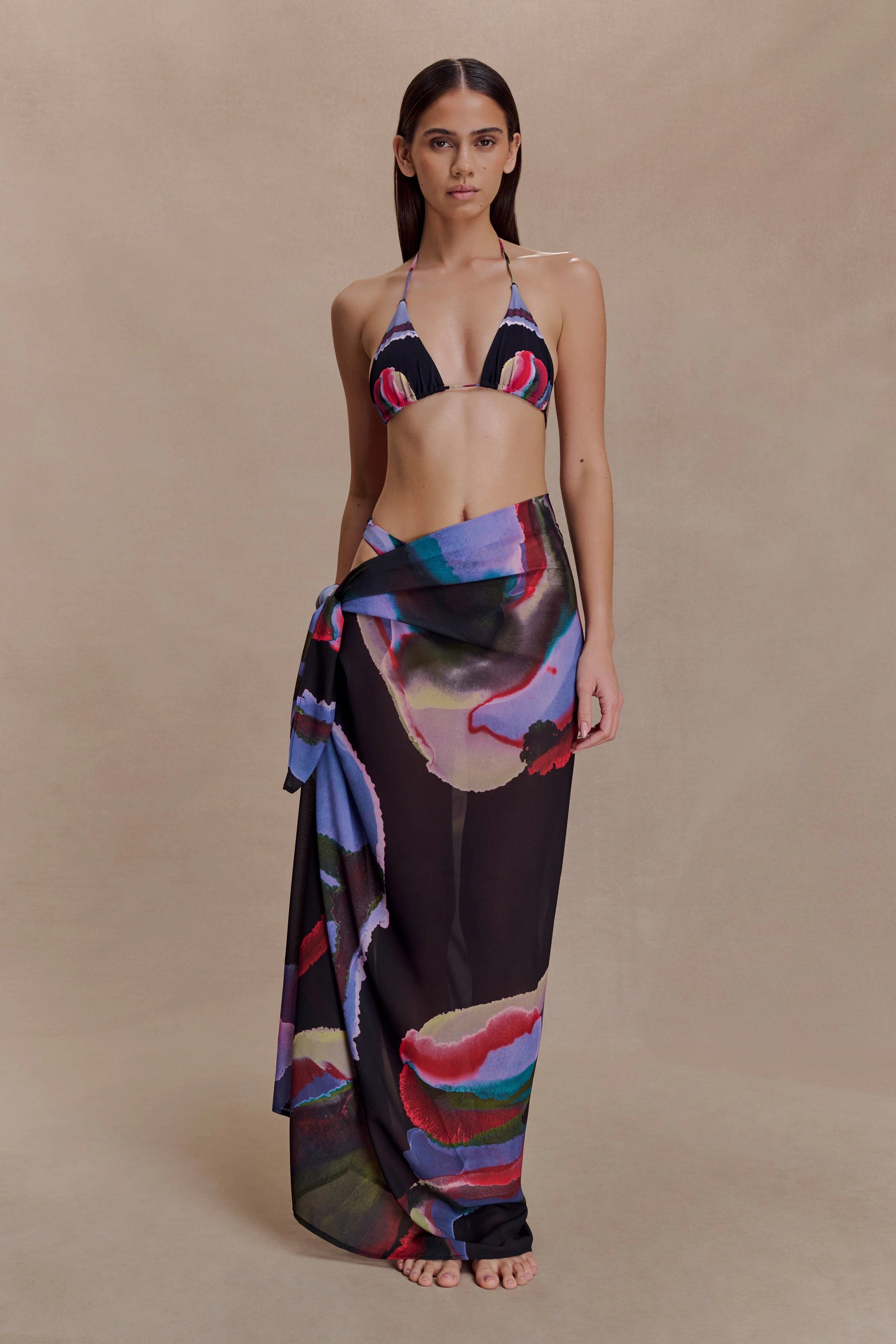 Evie Chiffon Sarong - Multi Fluid Reverie Print