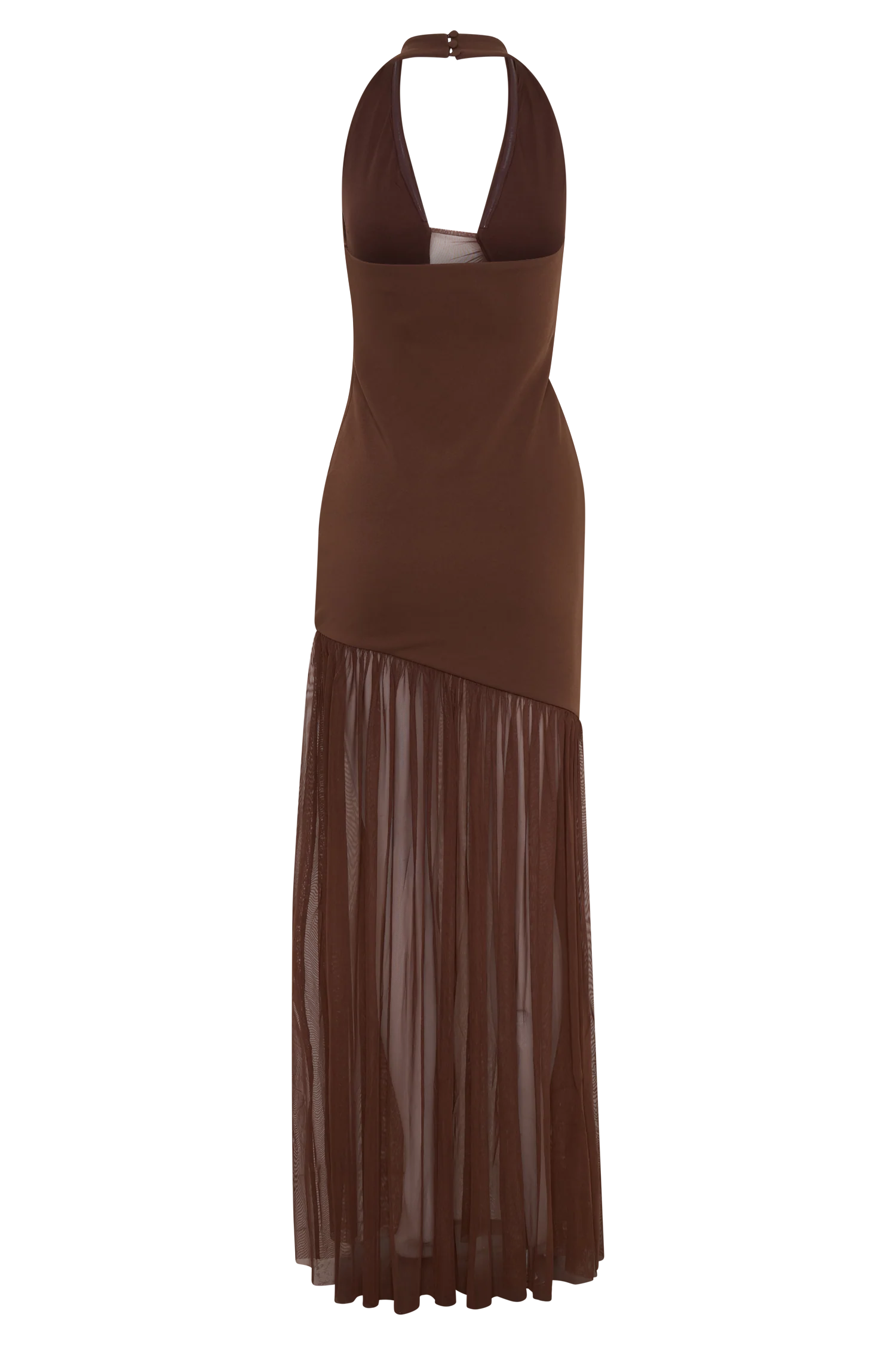 Aubree Crepe And Mesh Maxi Dress - Chocolate/Mocha