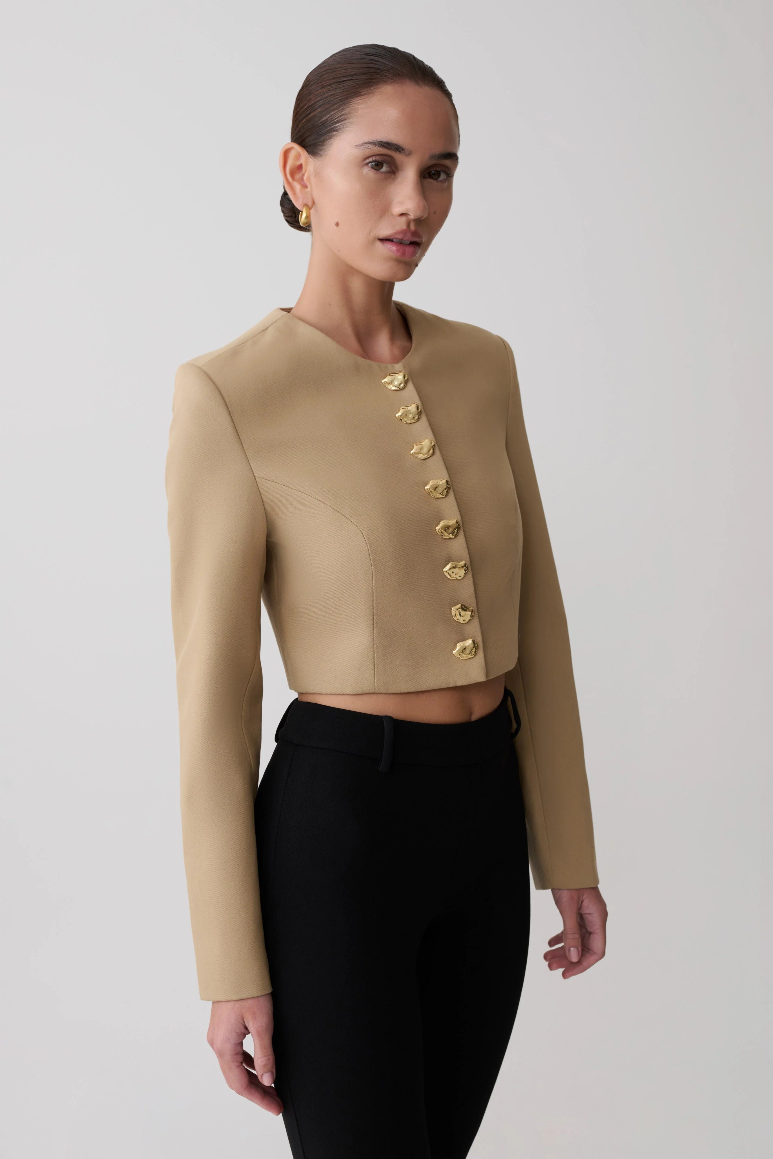 Marielle Button Up Cropped Jacket - Taupe