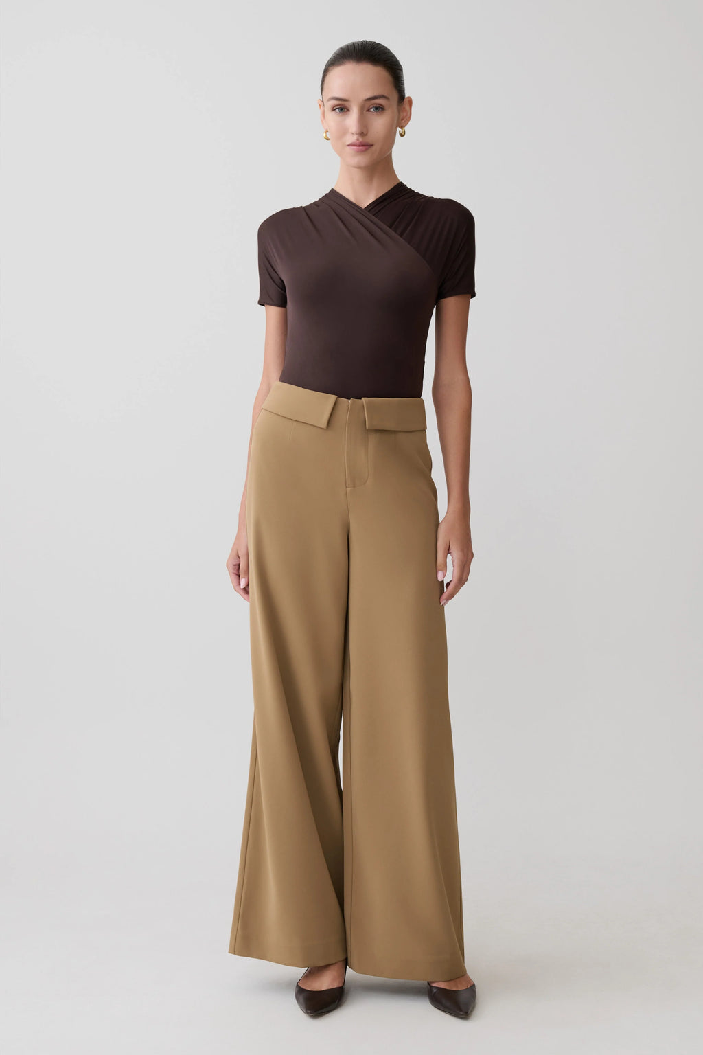 Junie Shortsleeve Cross-Over Bodysuit - Chocolate