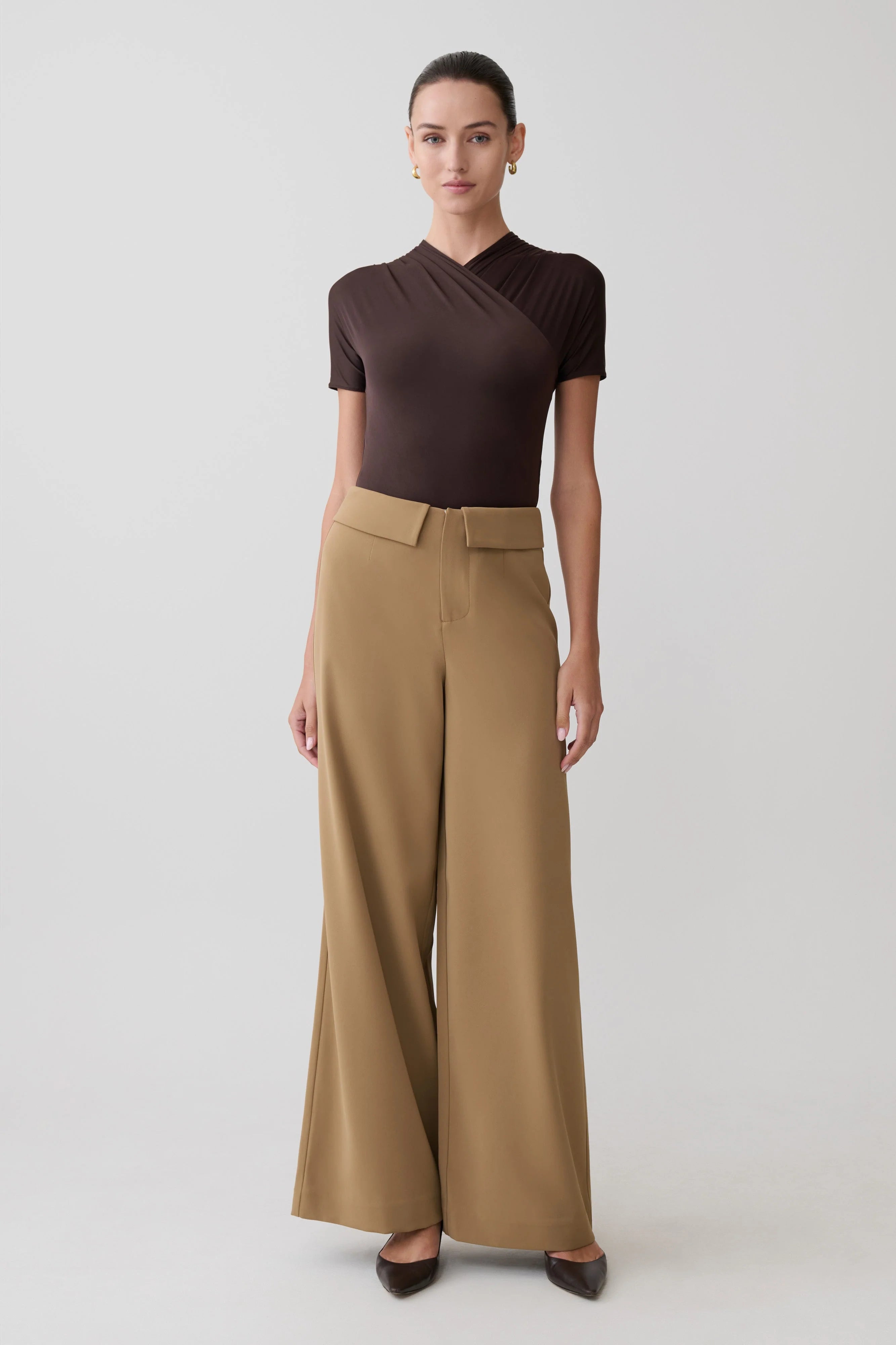 Junie Shortsleeve Cross-Over Bodysuit - Chocolate