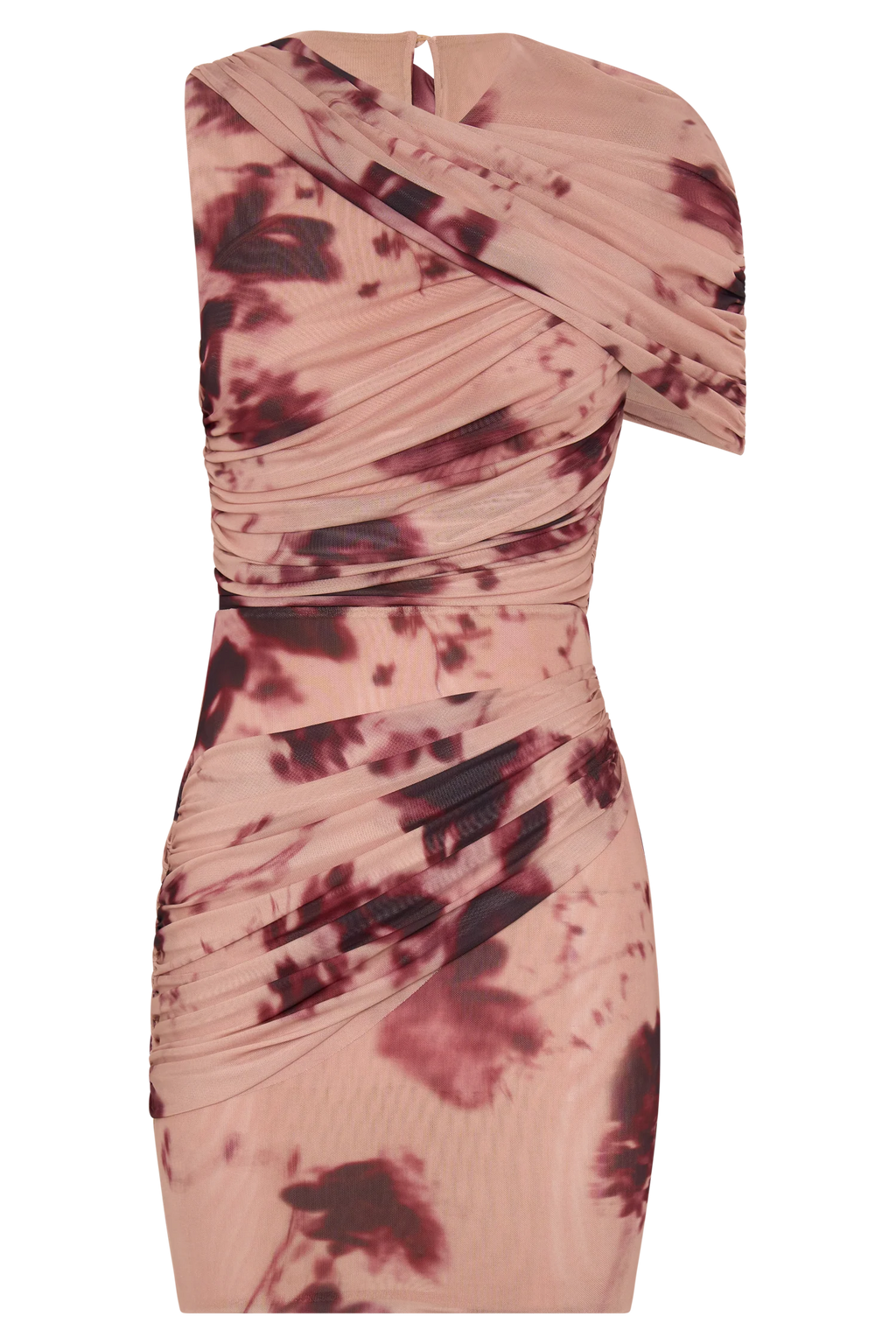 Adrienne One Shoulder Mesh Mini Dress - Nude Blurred Floral Print