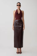 Thalia Croc Faux Leather Midi Skirt - Merlot