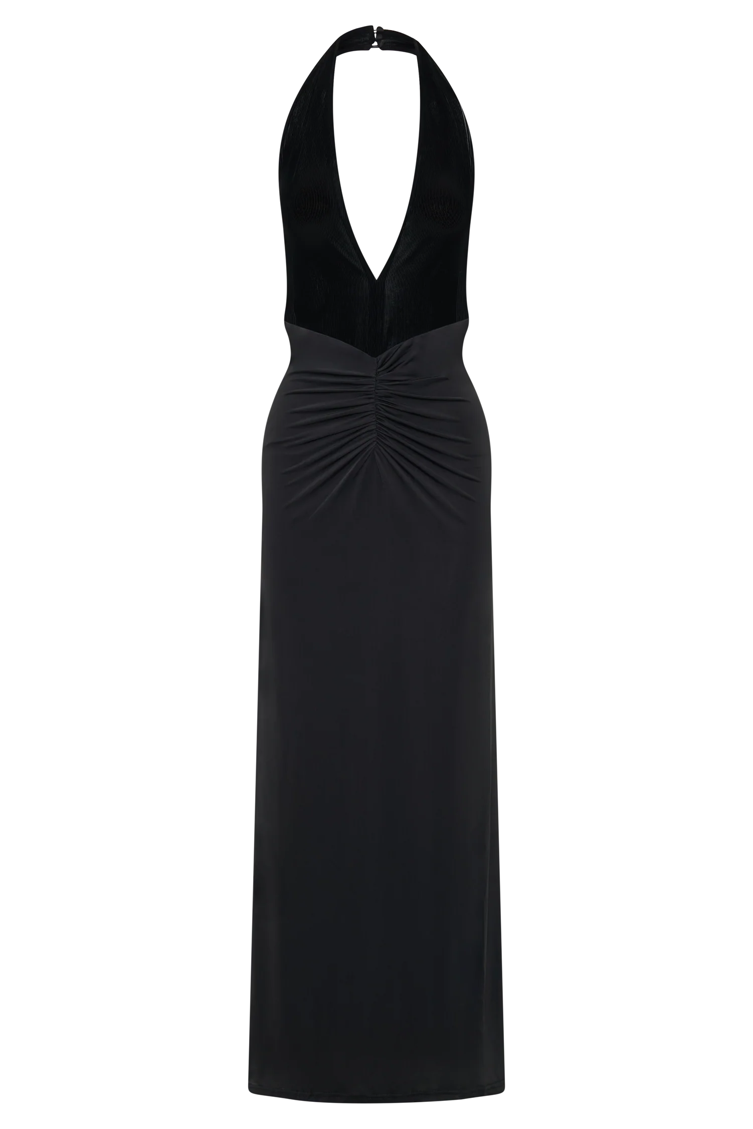 Lien Mesh Velvet Plunge Midi Dress - Black