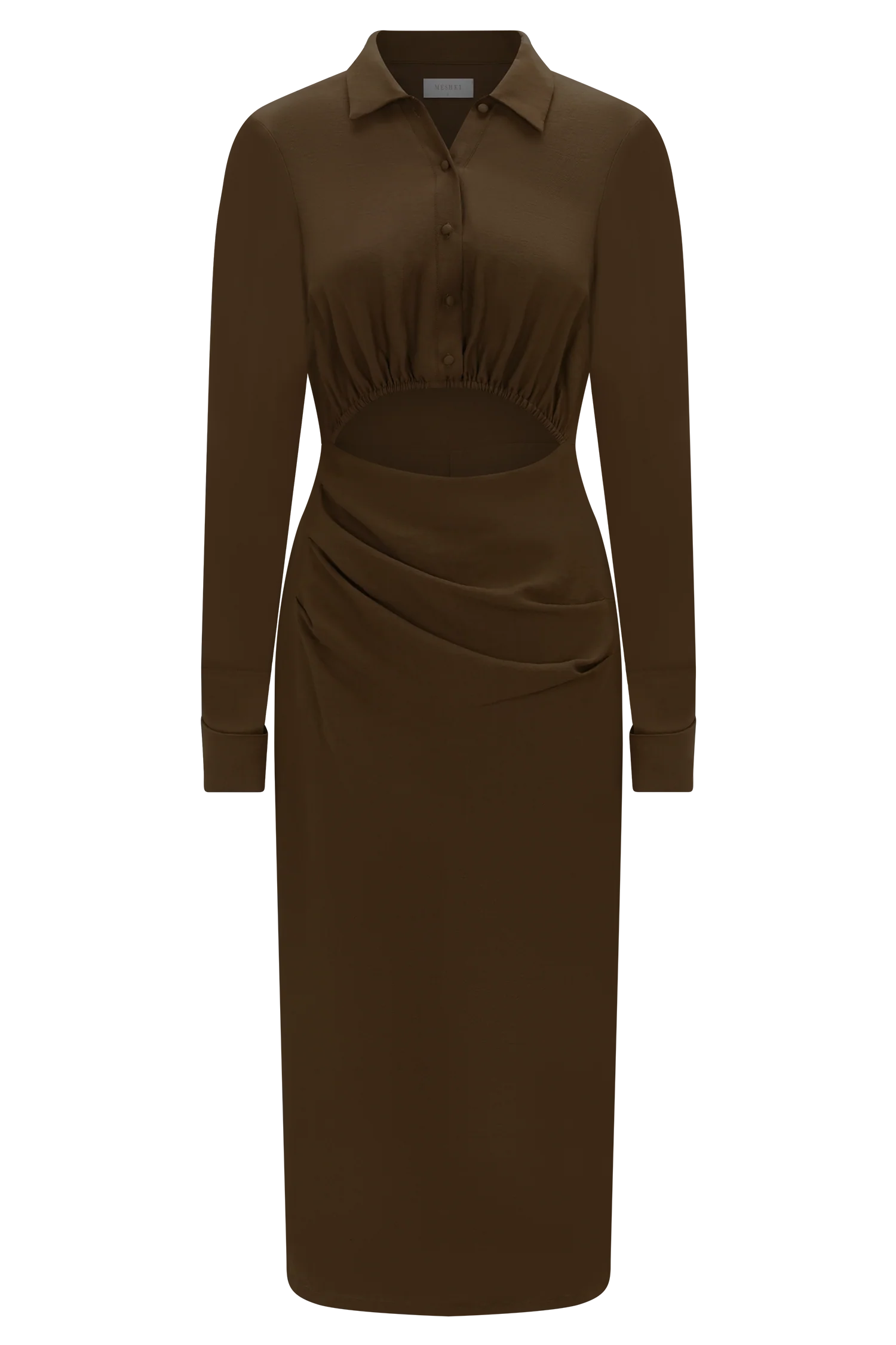 Cecilie Cut Out Shirt Midi Dress - Dark Chocolate