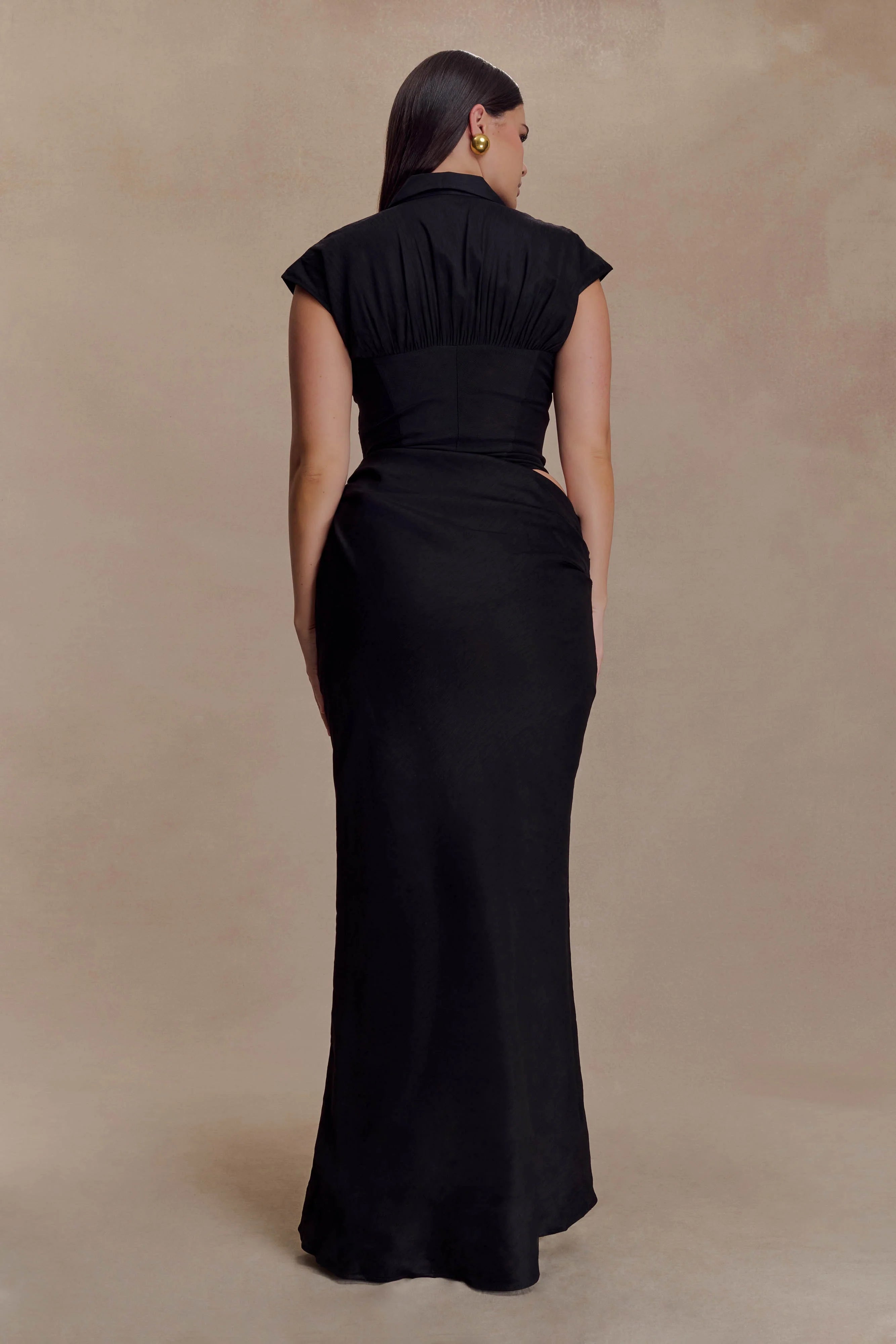 Saphira Shirt Corset Maxi Dress - Black