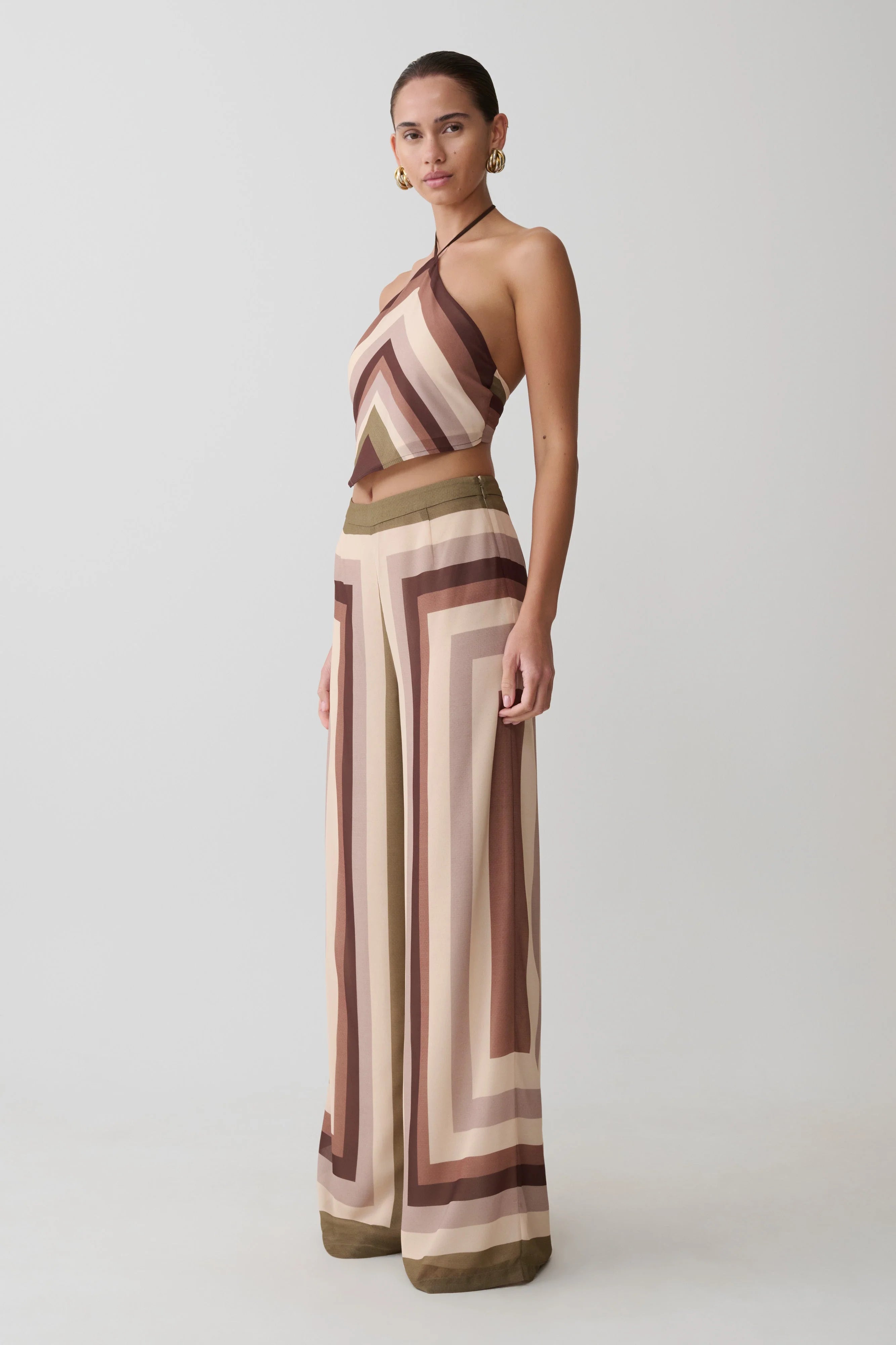 Thea Halter Chiffon Sleeveless Top - Multi Stripe