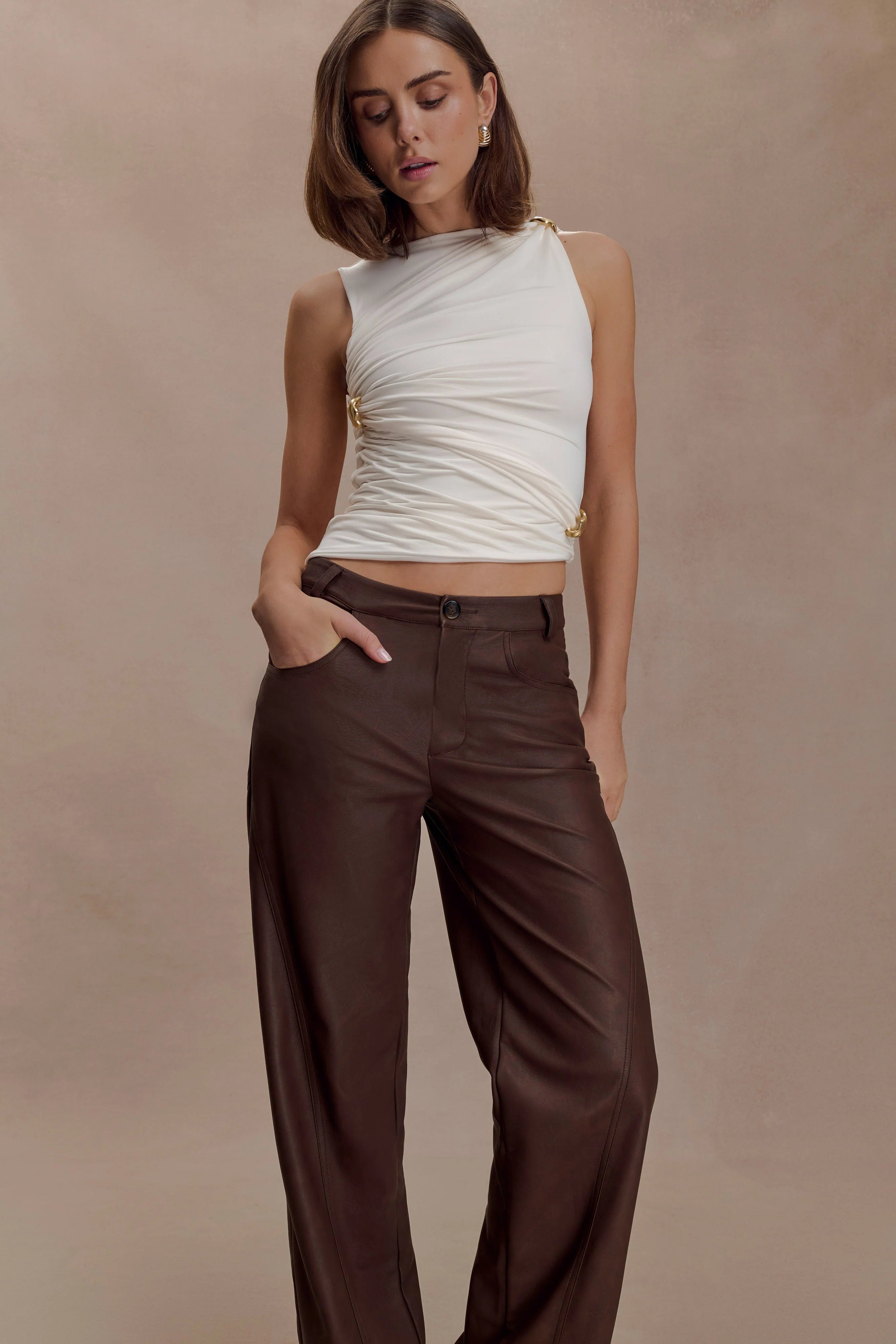 Amia Slinky Sleeveless Top With Hardware - Ivory