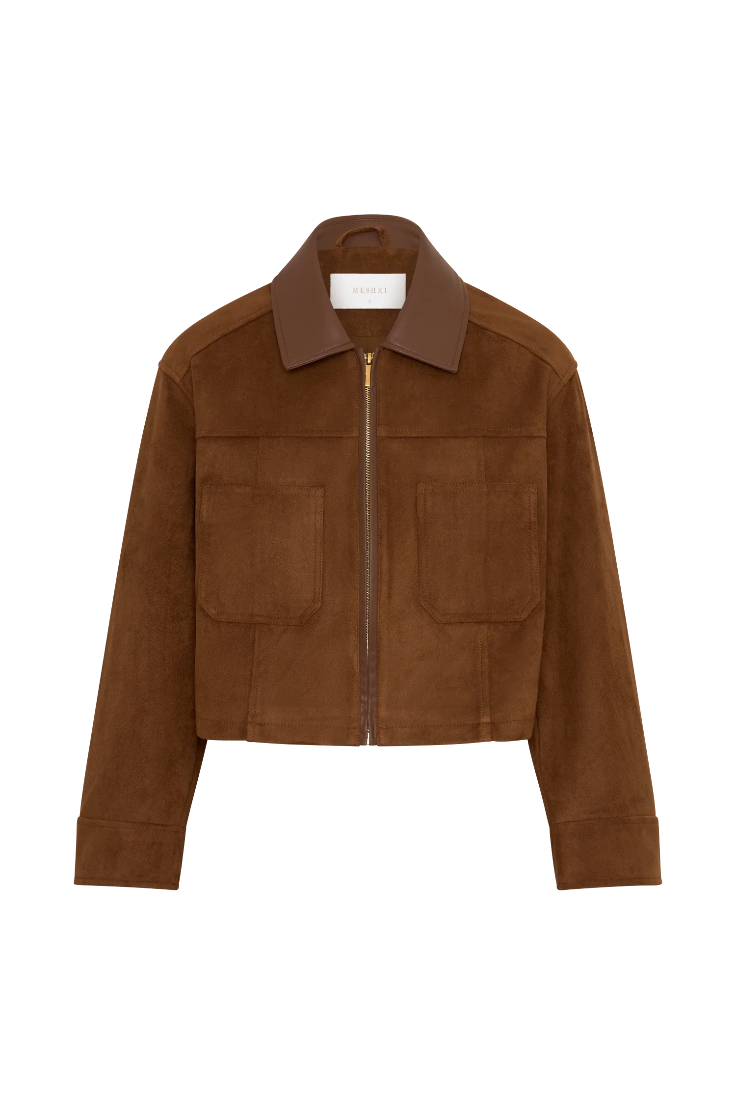 Remy Faux Suede & Leather Collared Jacket - Tan