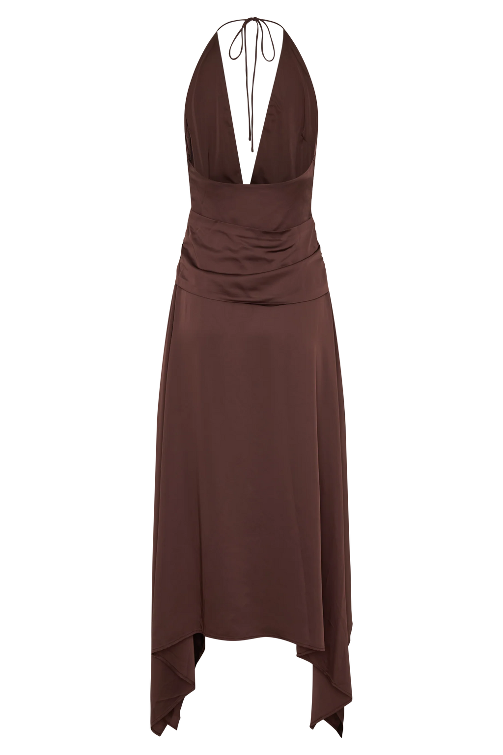 Cyra Plunge Satin Midi Dress - Dark Chocolate