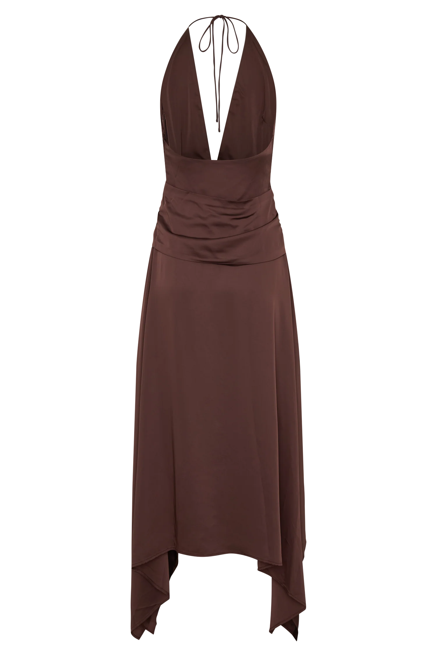 Cyra Plunge Satin Midi Dress - Dark Chocolate