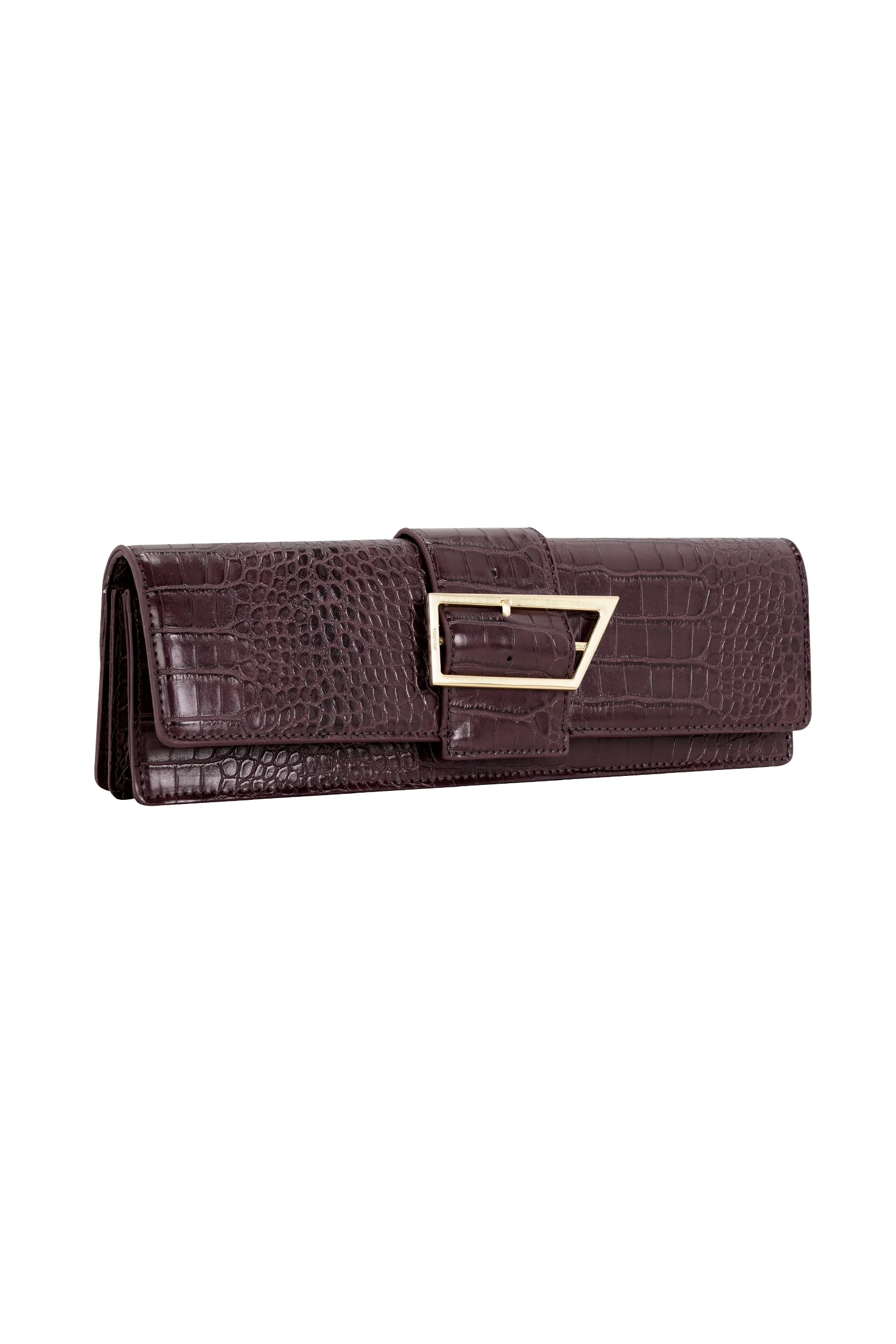 Jessica Faux Leather Crocodile Clutch - Burgundy