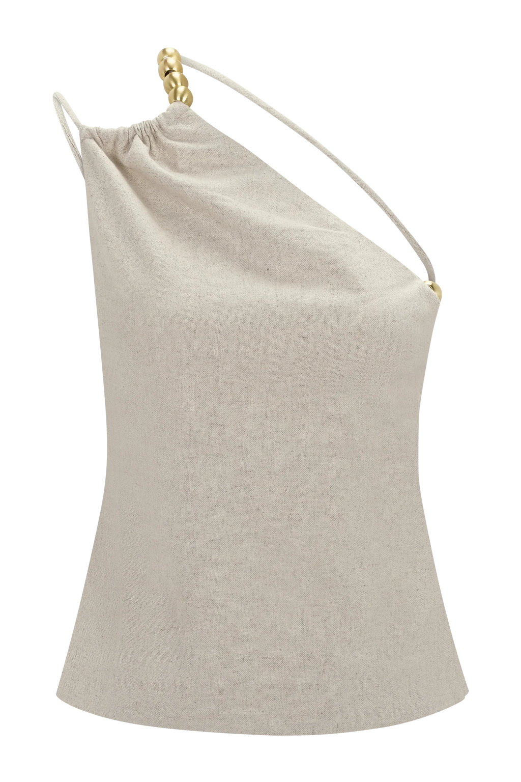 Gabby Asymmetrical Neckline Linen Beaded Top - Natural