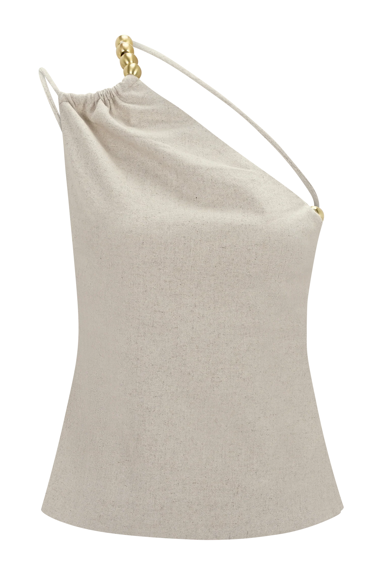 Gabby Asymmetrical Neckline Linen Beaded Top - Natural