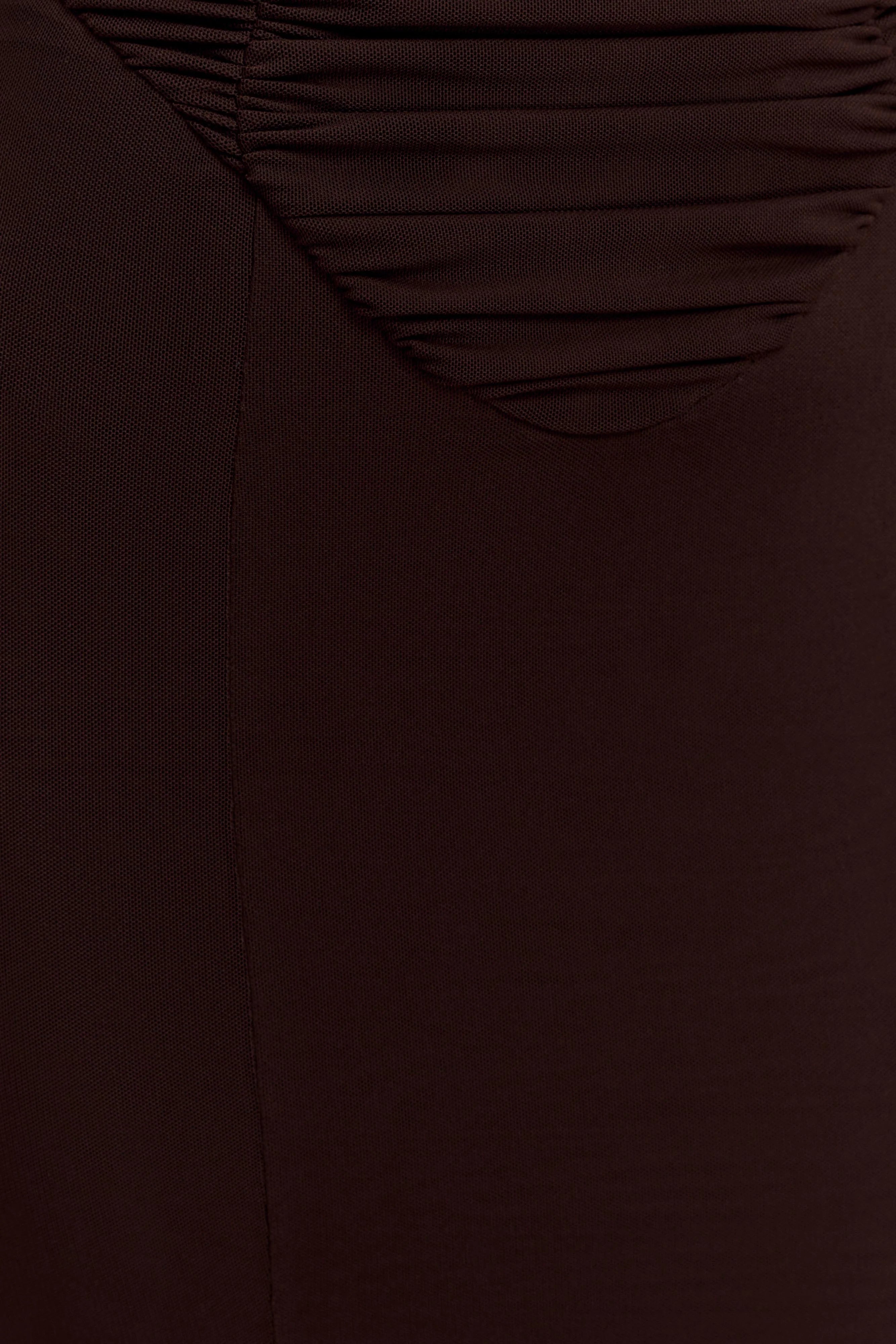 Willa Gathered Mesh Midi Dress - Chocolate
