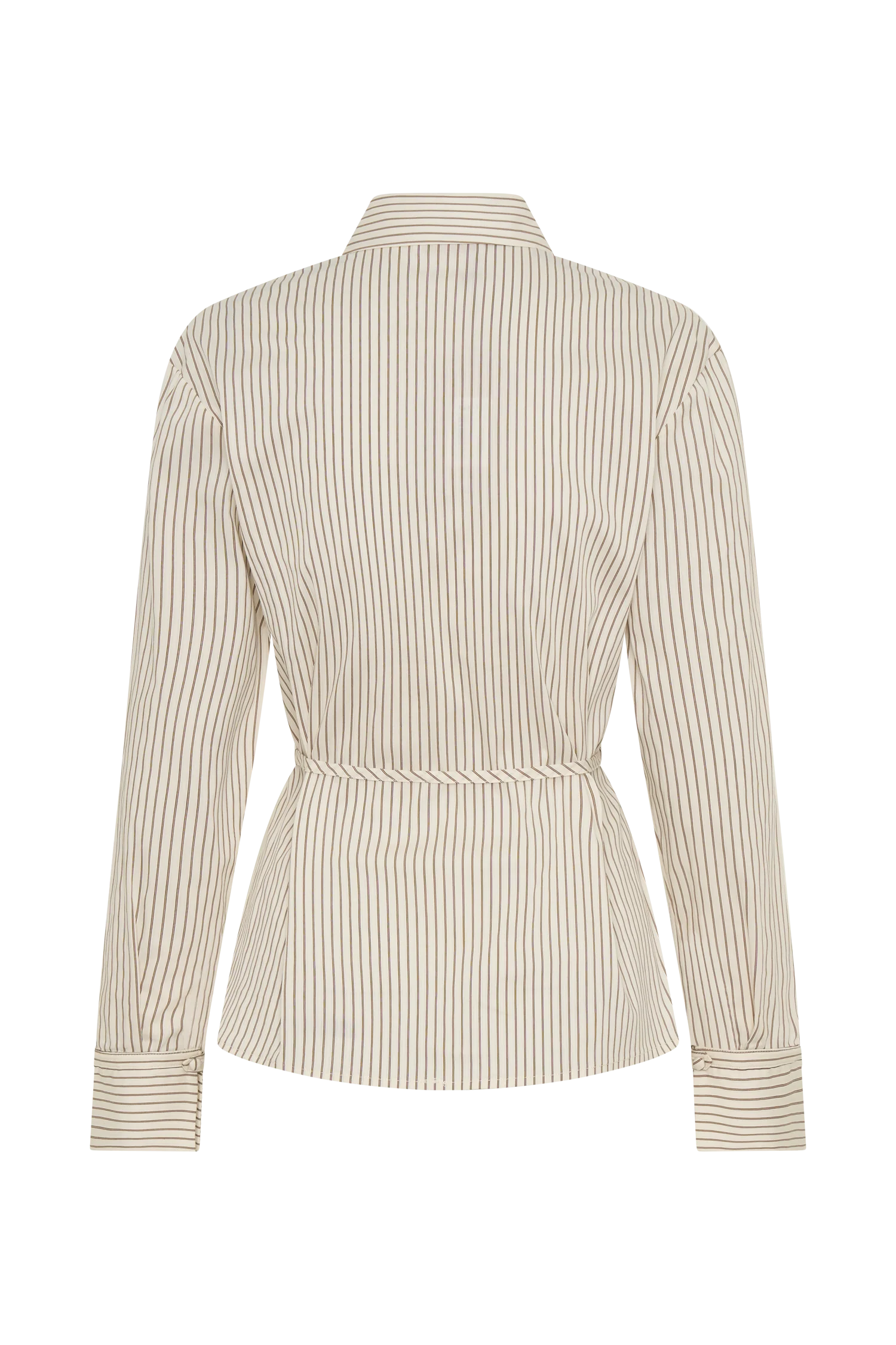 Millie Tie Back Cotton Shirt - Beige Pinstripe