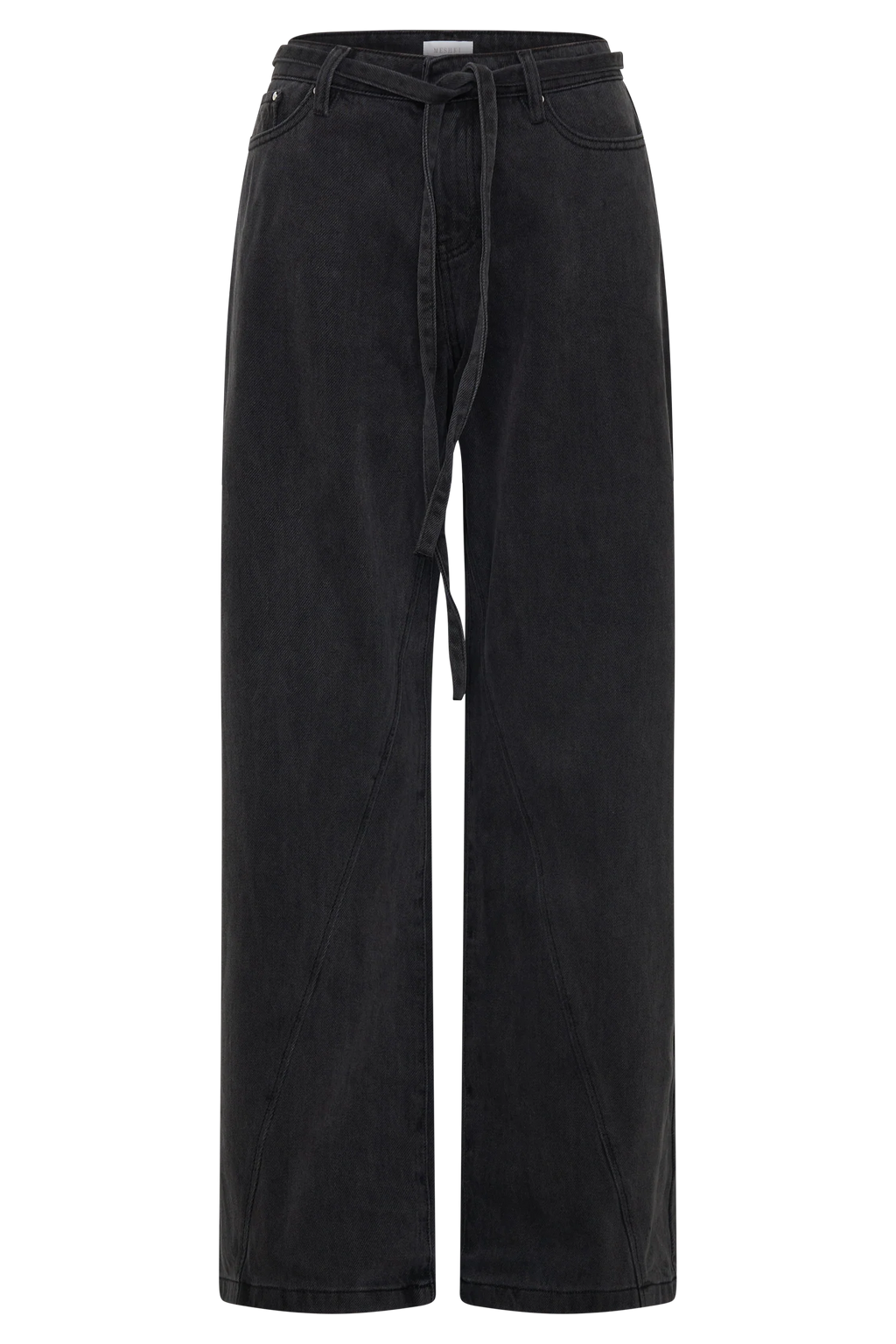 Perrie Mid Rise Straight Leg Tie Jeans - Washed Black