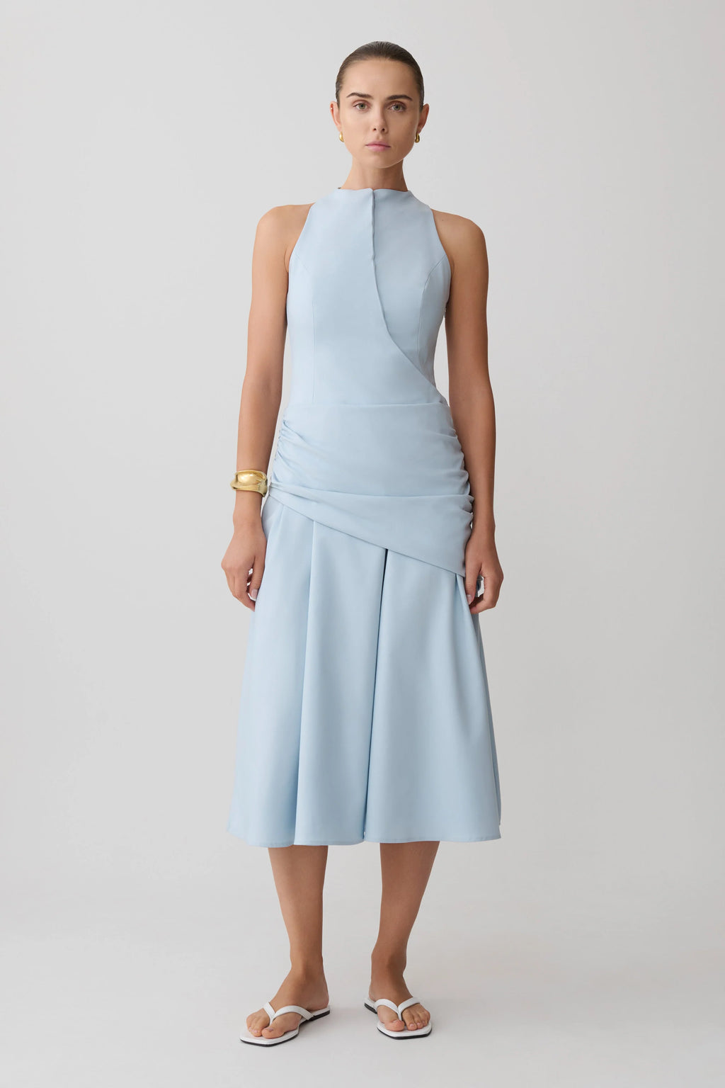 Emily Wrapped Waist Midi Dress - Sky Blue
