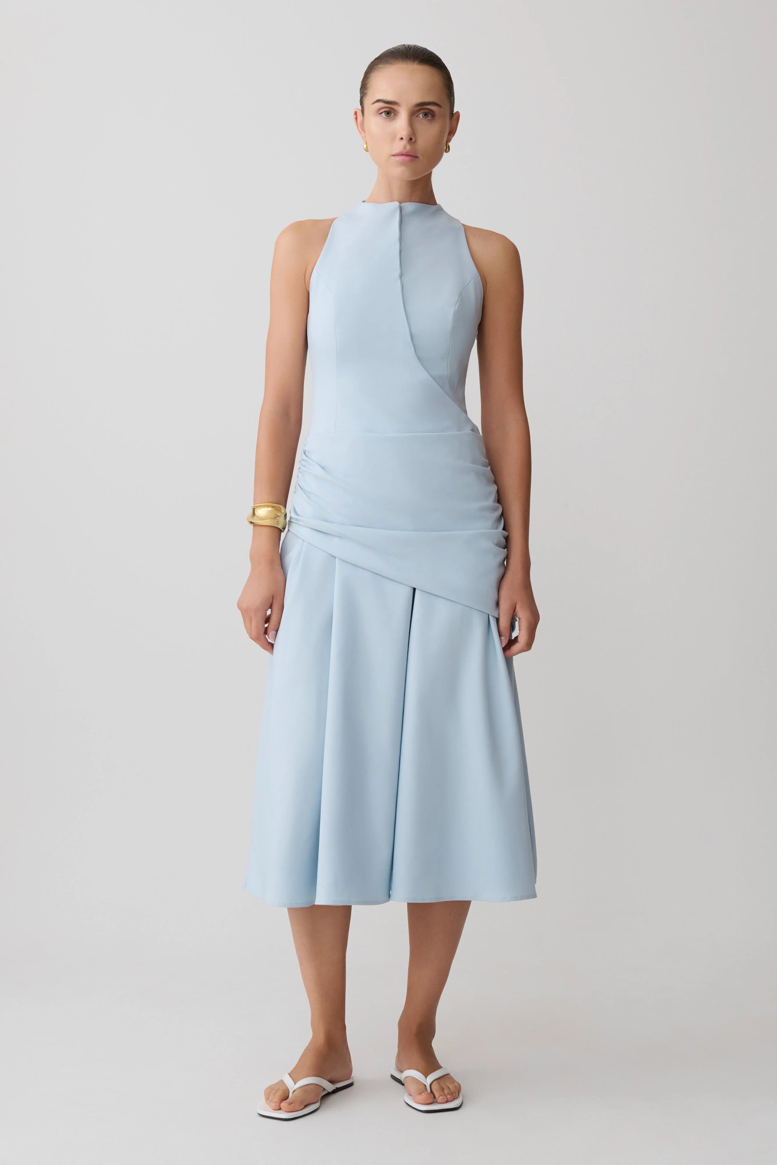 Emily Wrapped Waist Midi Dress - Sky Blue