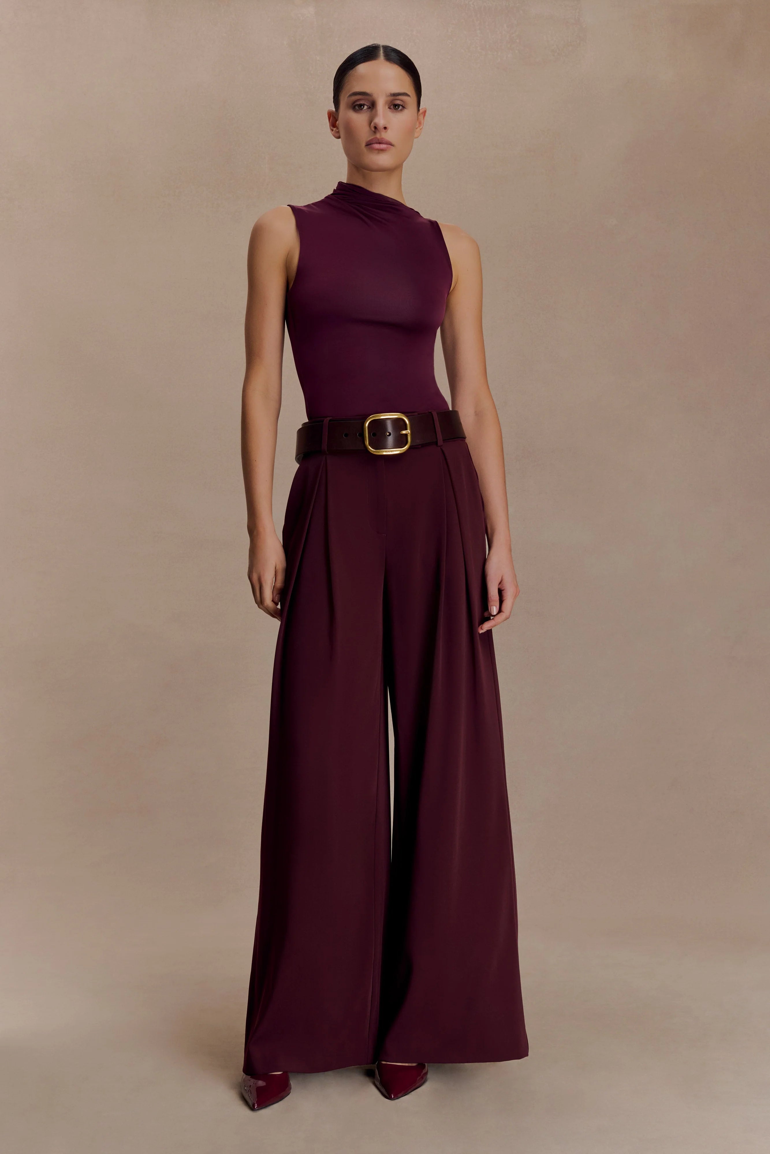 Hadleigh Sleeveless Slinky Top - Burgundy