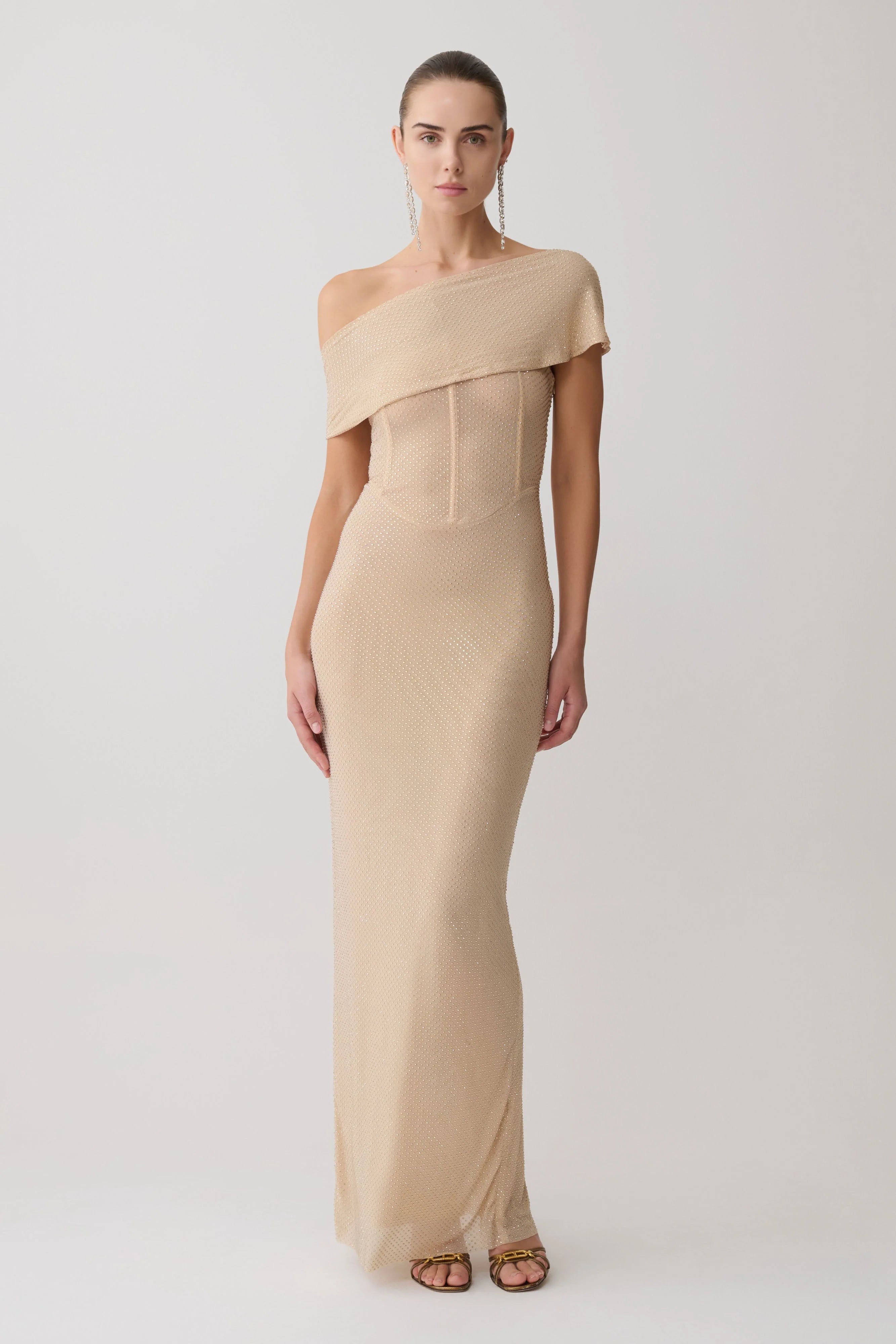 Phi Multi-Wear Cowl Diamante Maxi Dress - Gold