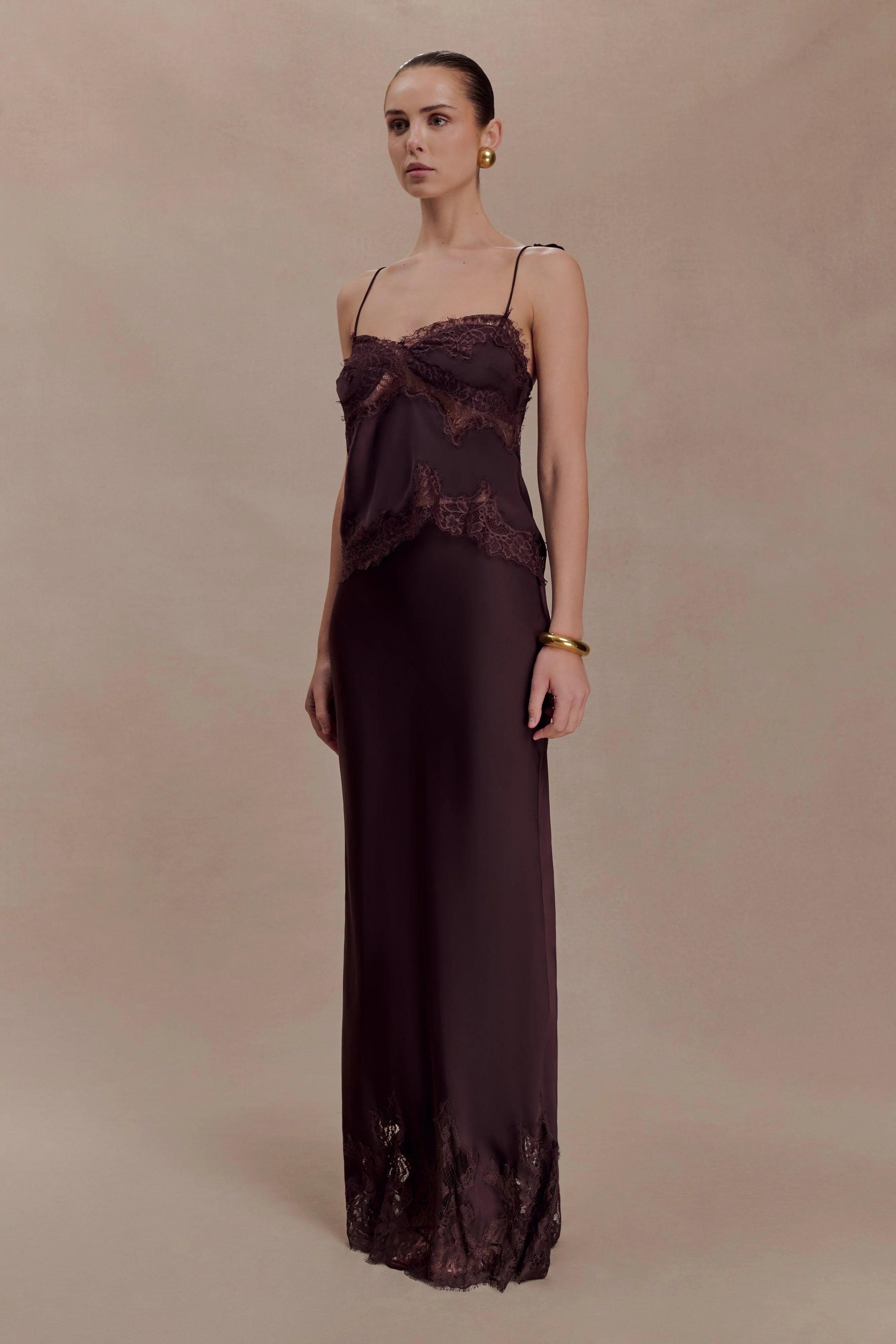 Nina Satin And Lace Camisole - Chocolate