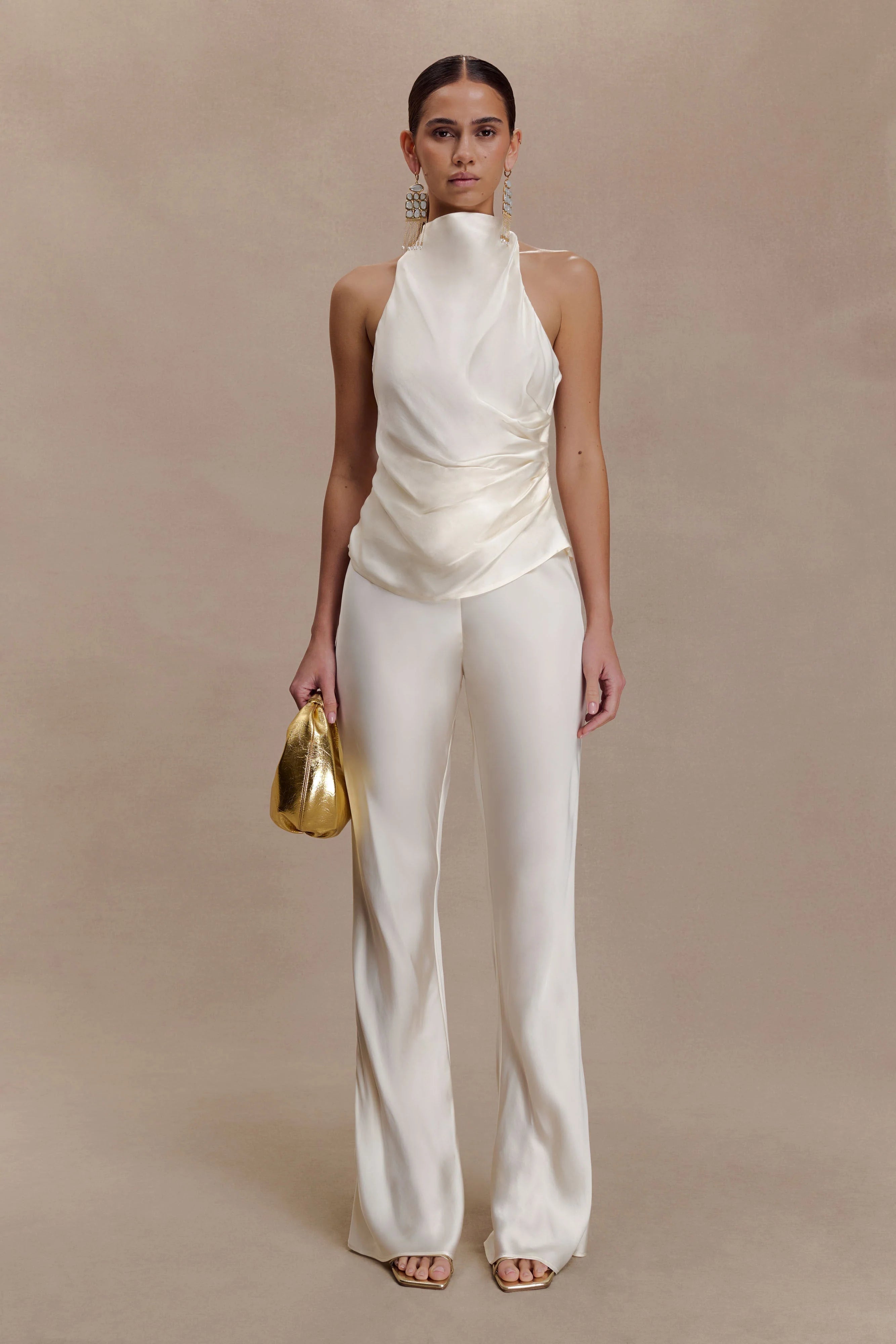 Bianca Satin Halter Top - Ivory