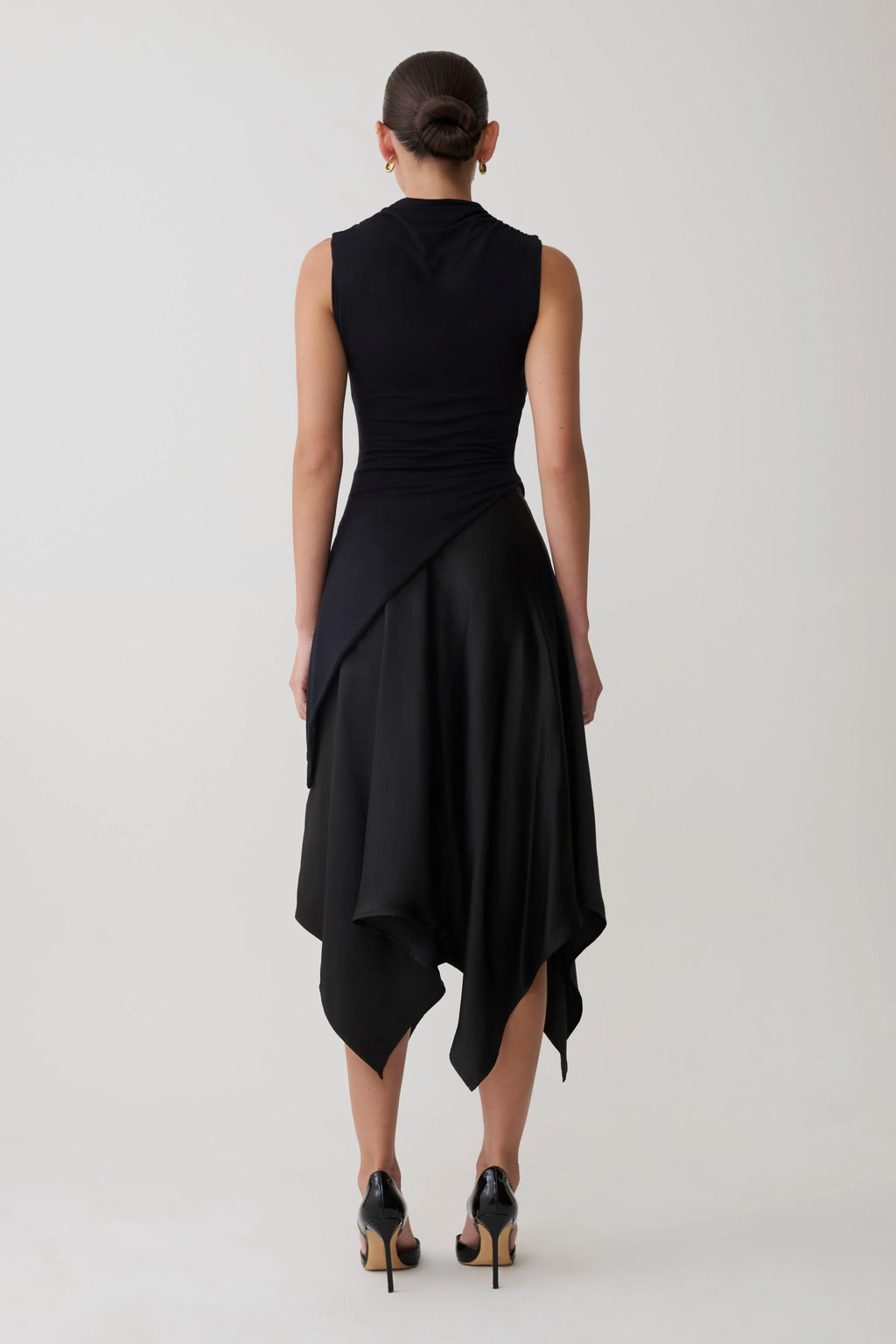 Coralie Asymmetric Satin Midi Skirt - Black