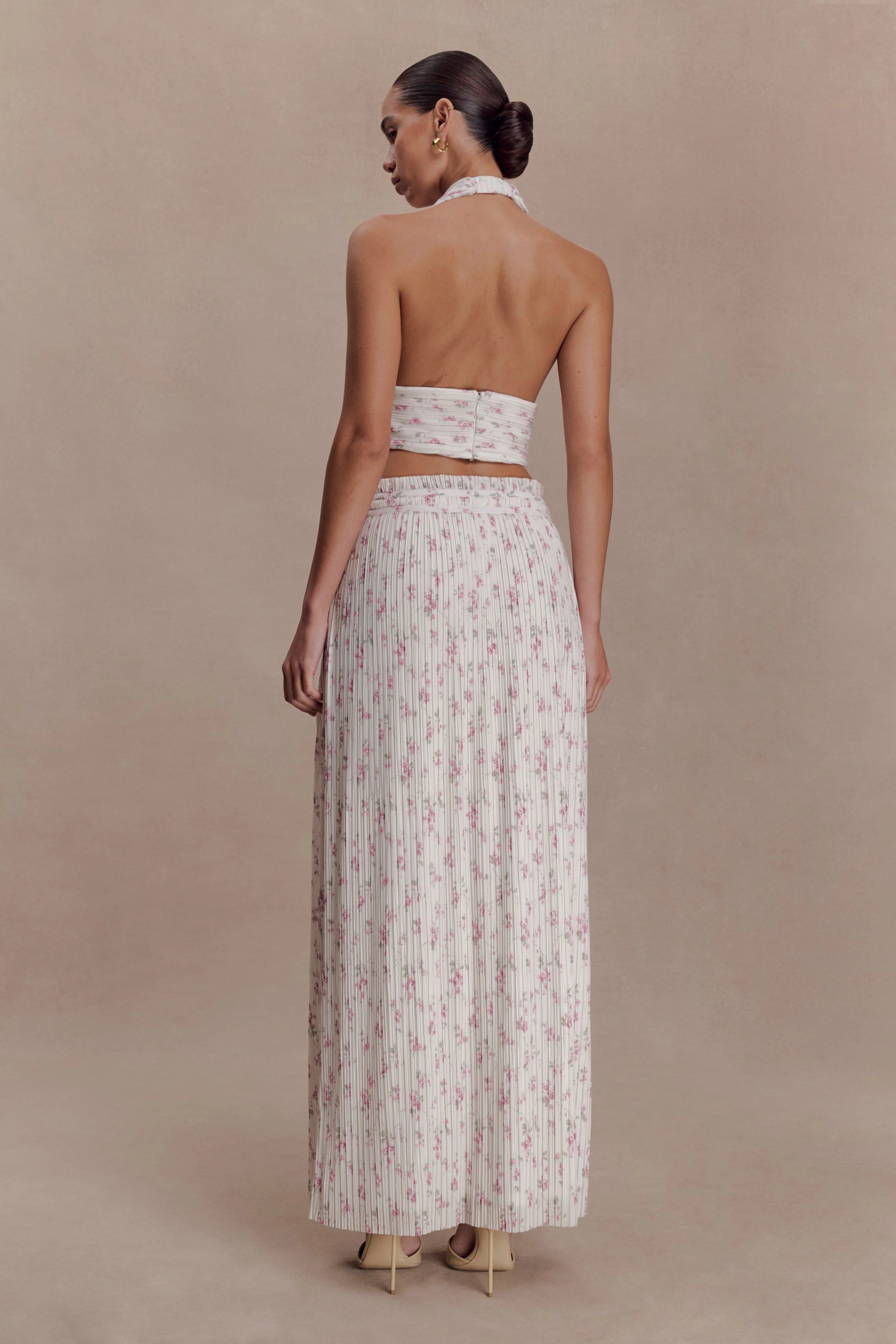 Amaris Gathered Plisse Maxi Skirt - Floral Ditsy Print