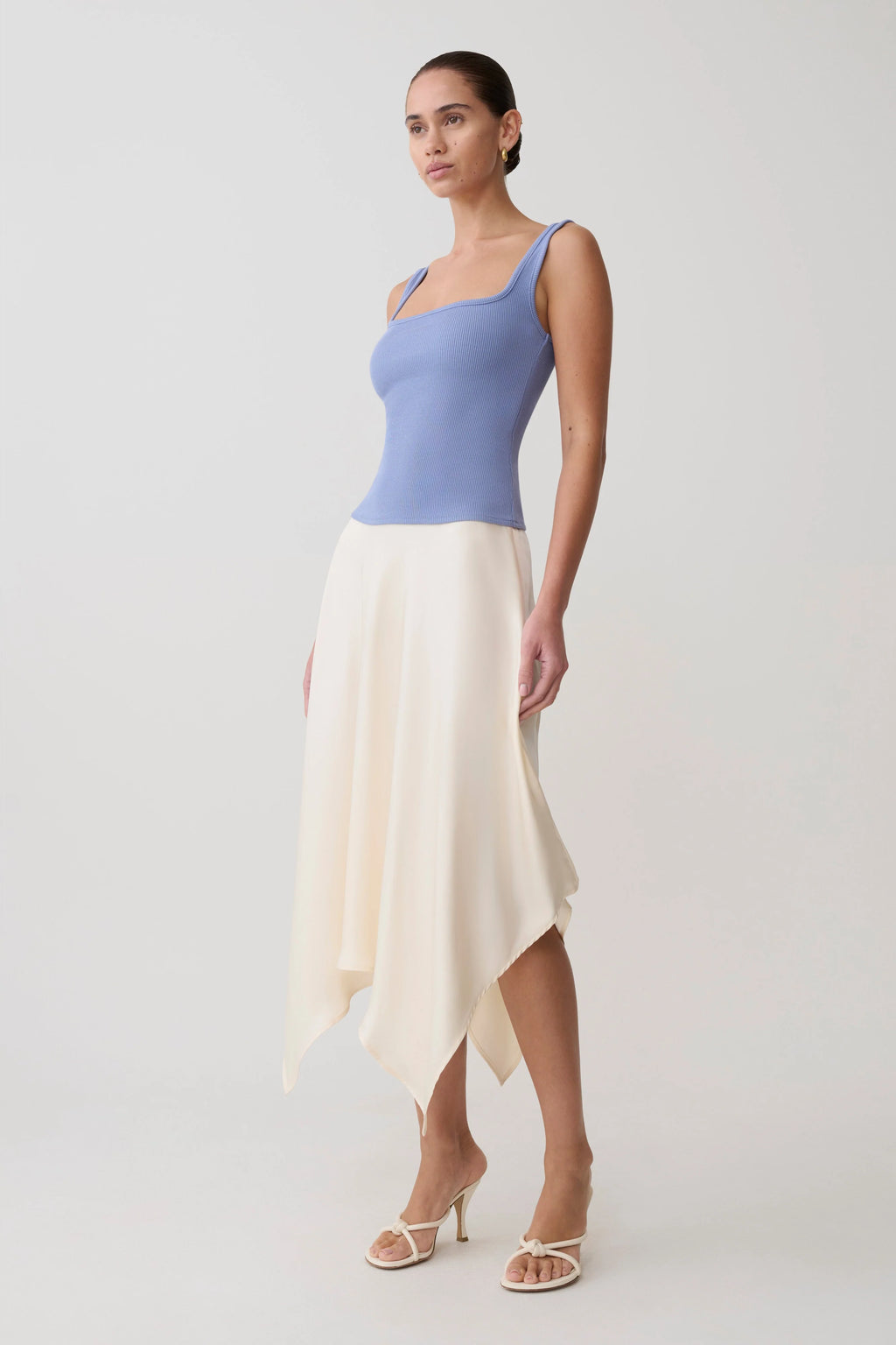 Aisling Ribbed Square Neck Sleeveless Top - Cornflower Blue