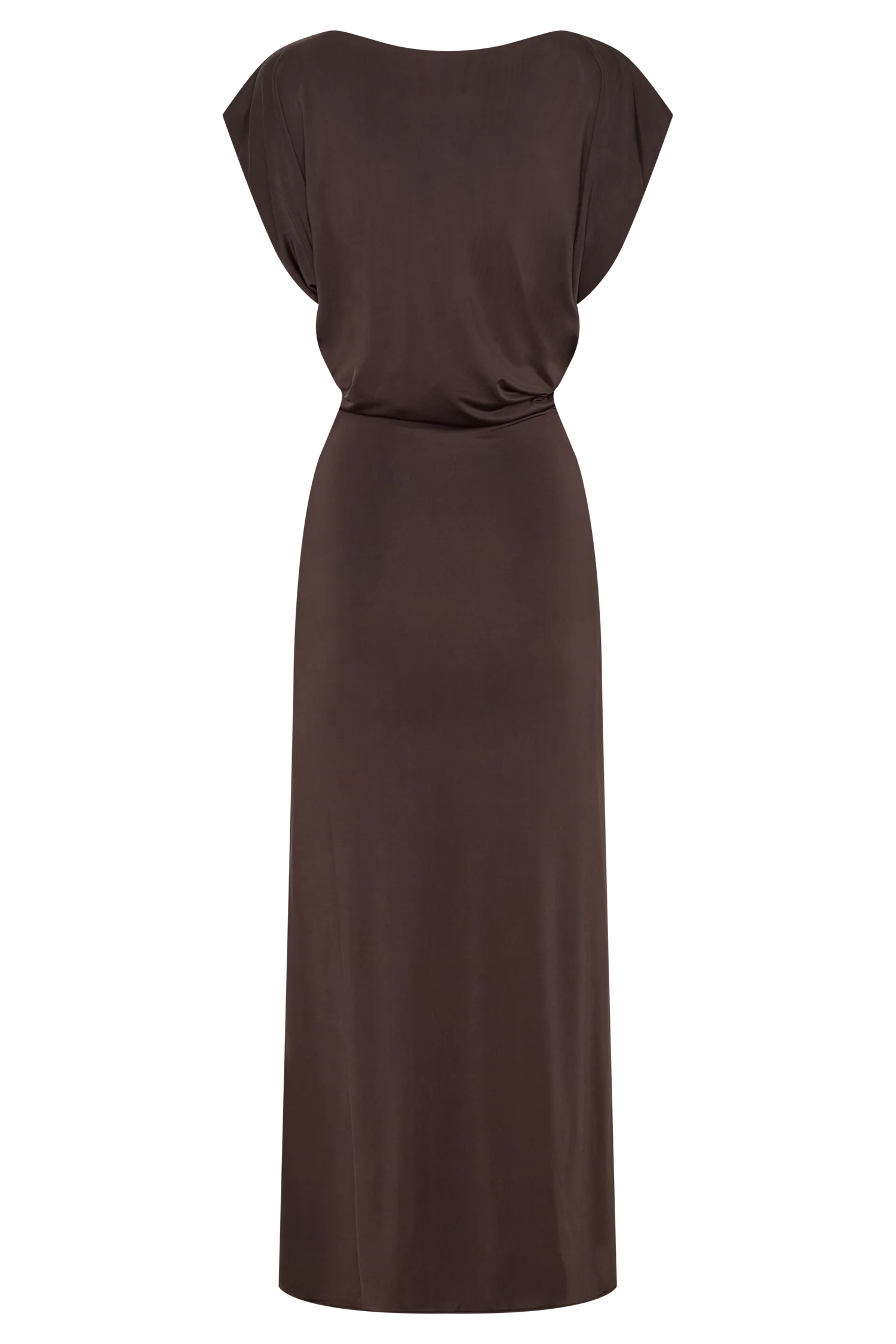 Maiara Shortsleeve Slinky Tie Maxi Dress - Chocolate