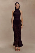 Matilda Ruched Mesh Maxi Skirt - Chocolate