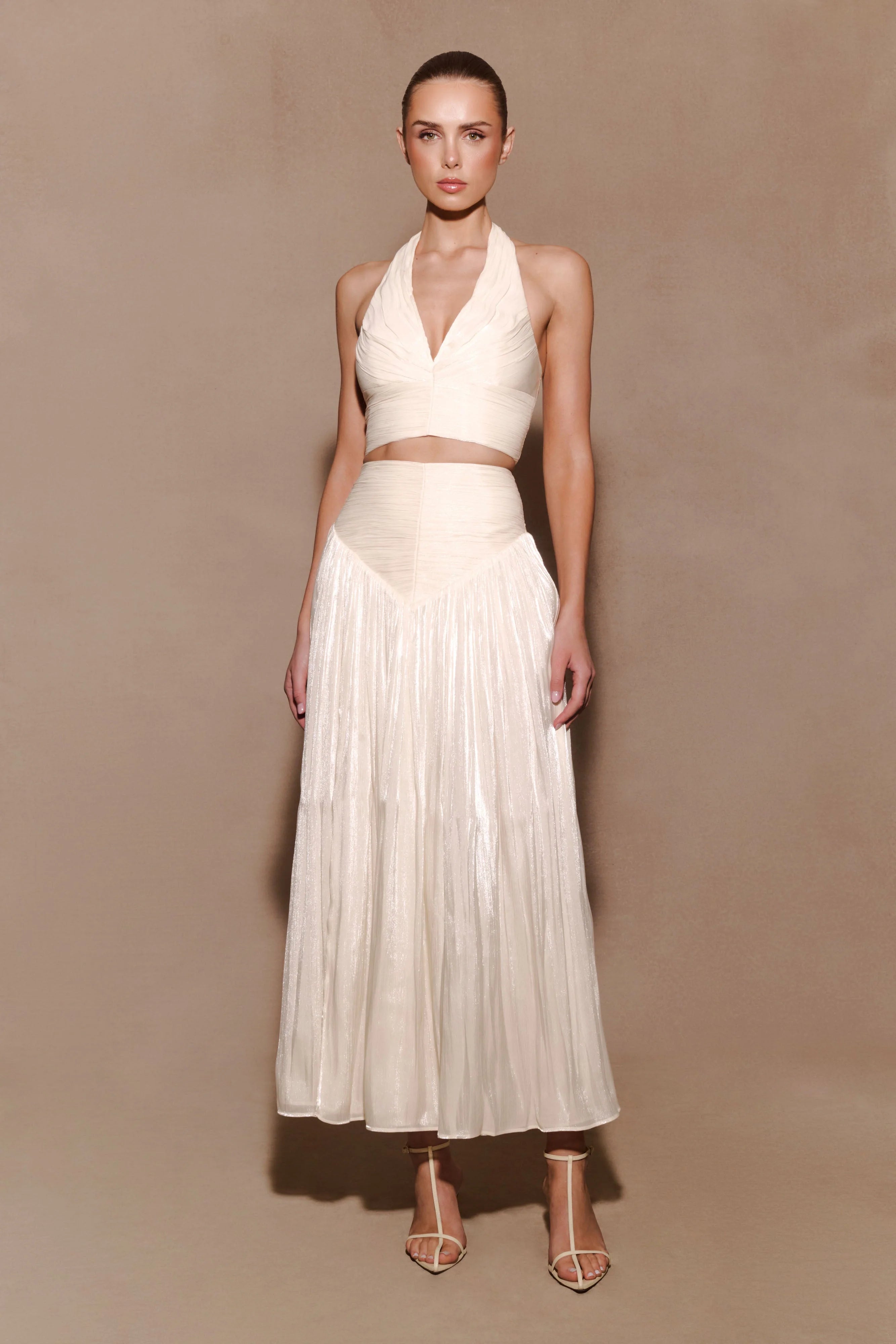 Makena Gathered Midi Skirt - Opal White