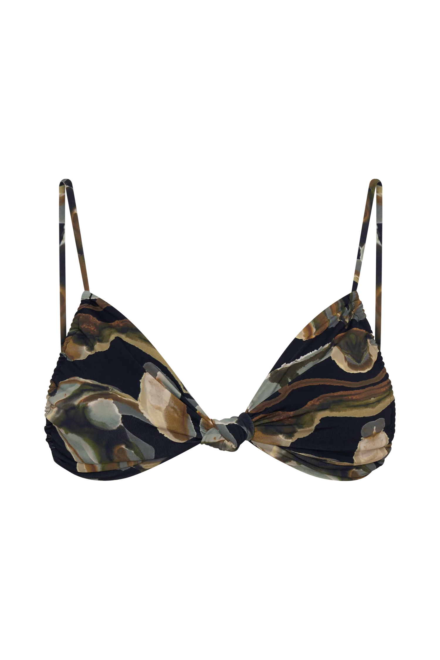 Rosmunda Ruched Bikini Top - Green Fluid Reverie Print