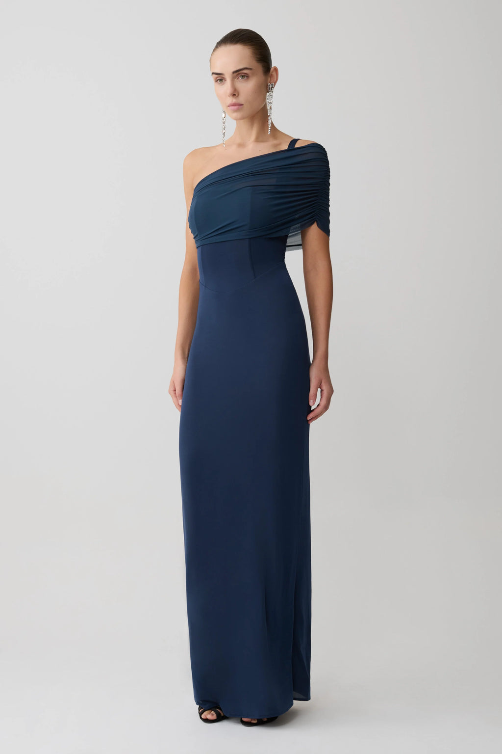 Hanh One Shoulder Mesh Maxi Dress - Ink Blue