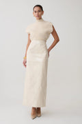 Thalia Croc Faux Leather Midi Skirt - Ivory