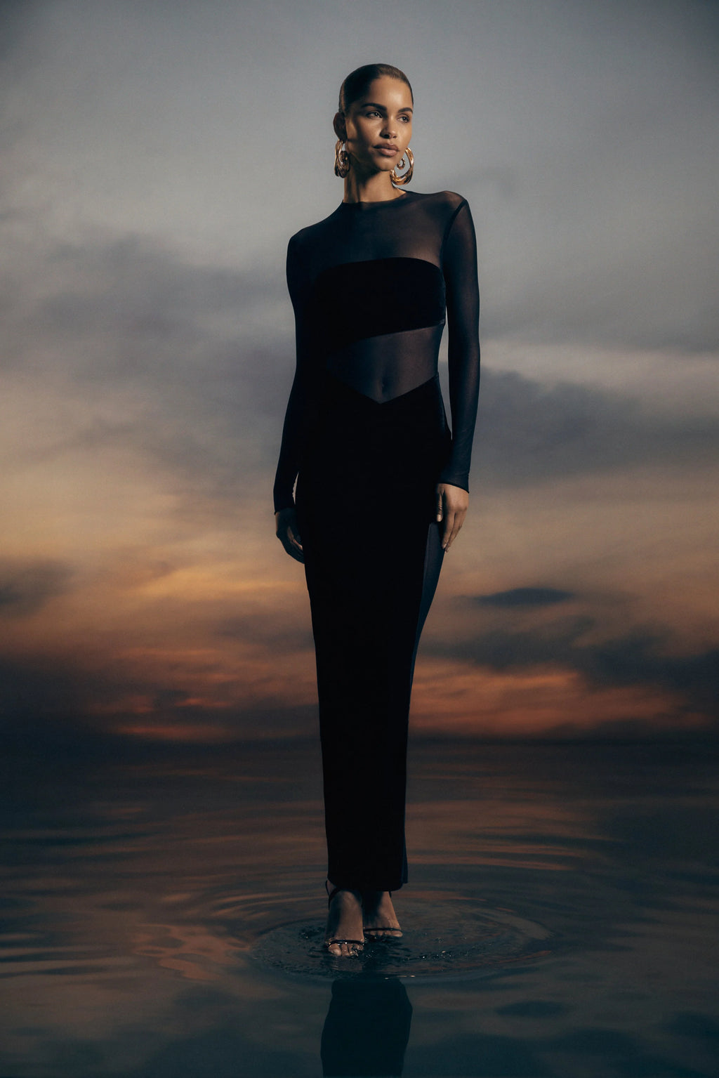 Davina Velvet And Mesh Maxi Dress - Black